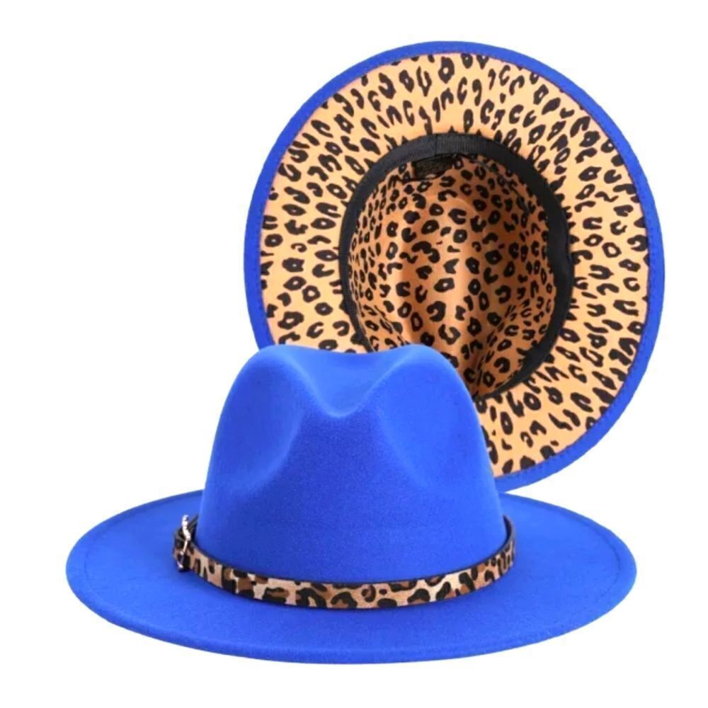 Royal Blue Fedora Hat with Animal Print base